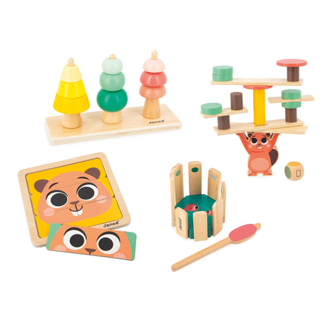 Janod Toy Box 36M - 4 Age-Right Toys for Curious Minds+