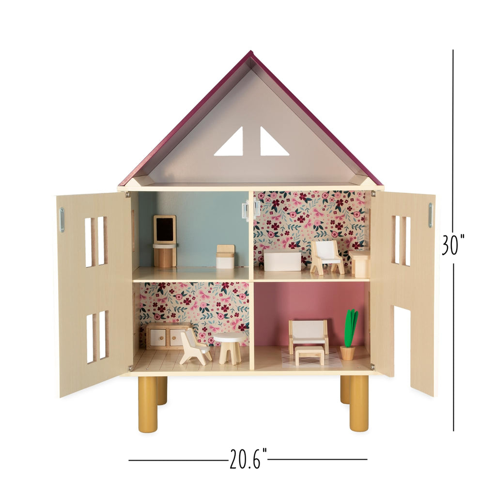 Janod Twist Dollhouse - 3-story Wooden House with 11 Pieces