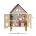 Janod Twist Dollhouse - 3-story Wooden House with 11 Pieces