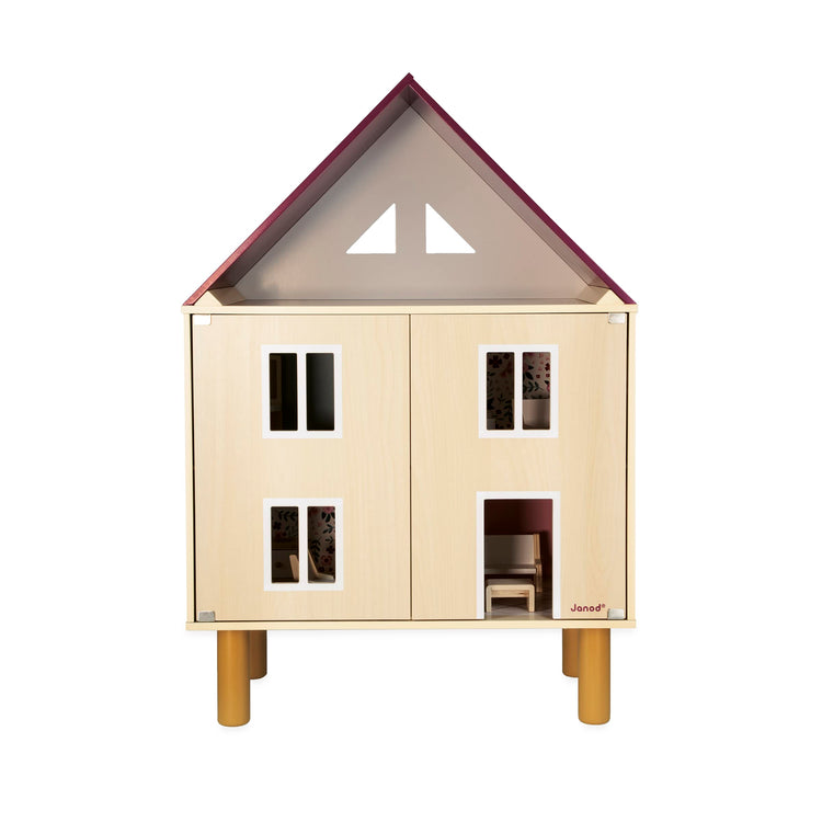 Janod Twist Dollhouse - 3-story Wooden House with 11 Pieces