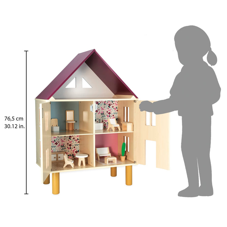 Janod Twist Dollhouse - 3-story Wooden House with 11 Pieces