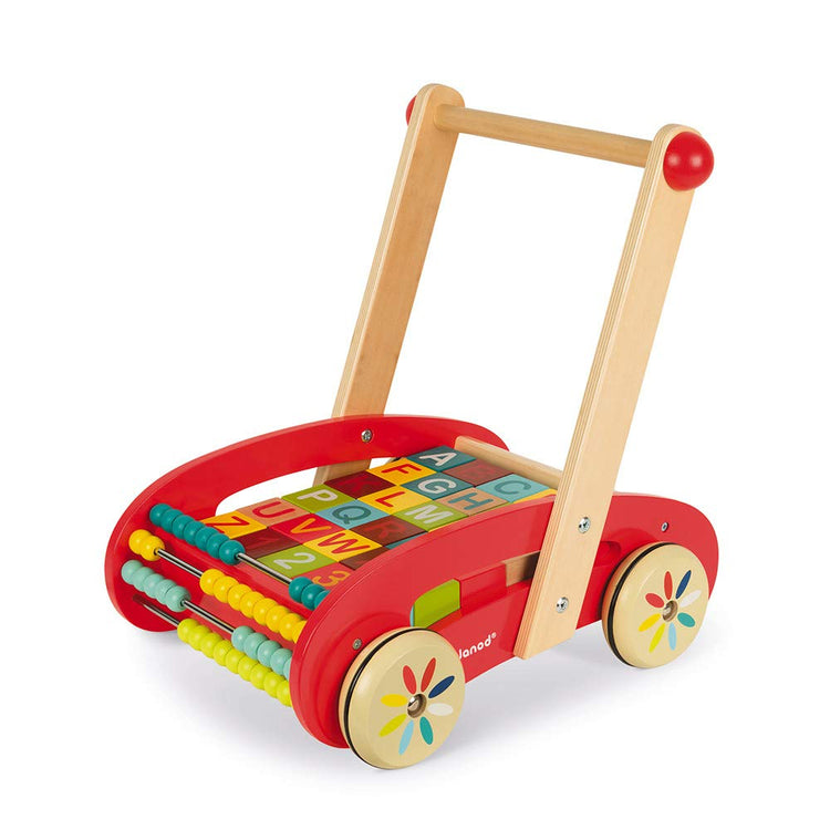 Janod ABC Buggy Cart - 30 Wooden Blocks for Early Learning