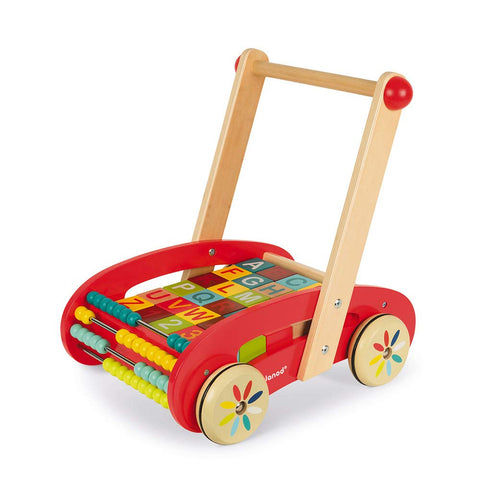 Janod ABC Buggy Cart - 30 Wooden Blocks for Early Learning