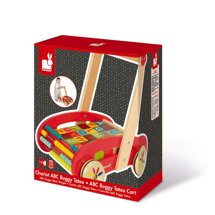 Janod ABC Buggy Cart - 30 Wooden Blocks for Early Learning