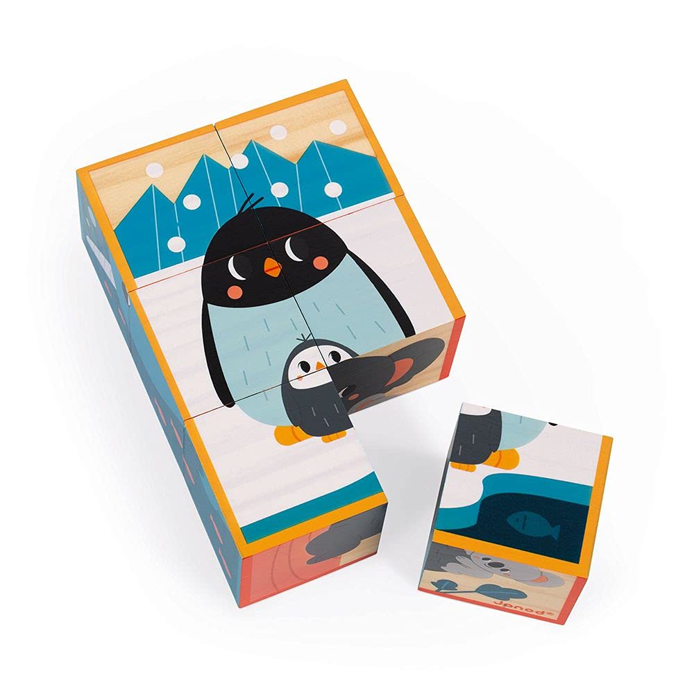Janod WWF Animal Puzzle Blocks - 6 Mix-and-Match Animal Cubes