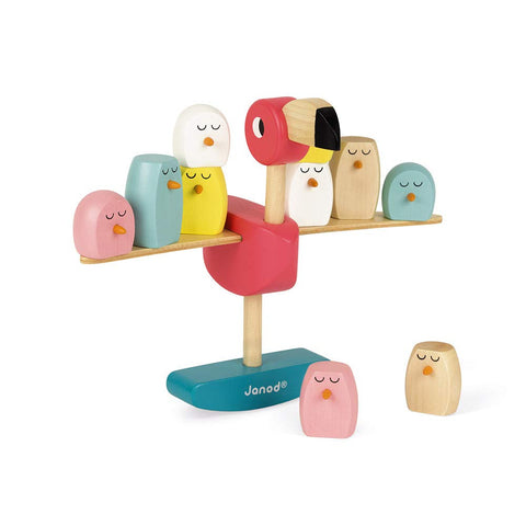 Janod Zigolos Wooden Flamingo Game - Balance 10 Chicks to Win Big