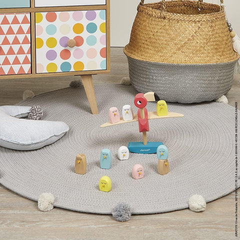 Janod Zigolos Wooden Flamingo Game - Balance 10 Chicks to Win Big