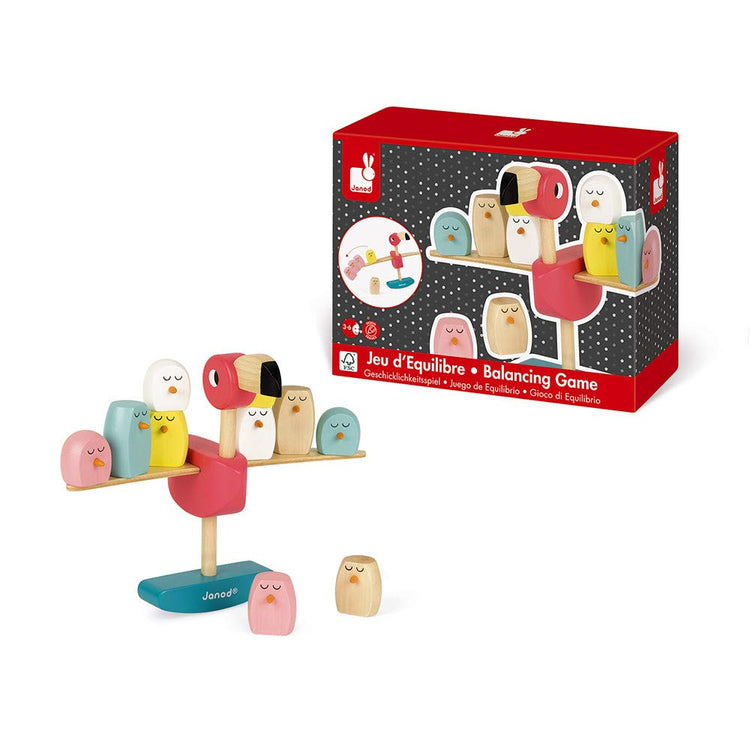 Janod Zigolos Wooden Flamingo Game - Balance 10 Chicks to Win Big