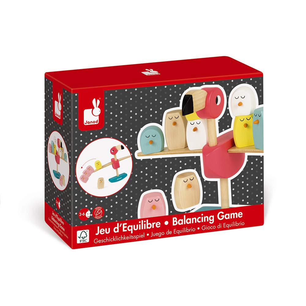 Janod Zigolos Wooden Flamingo Game - Balance 10 Chicks to Win Big