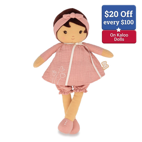 Kaloo Amandine Doll - Coral Dress and Ribbon for Big Hugs