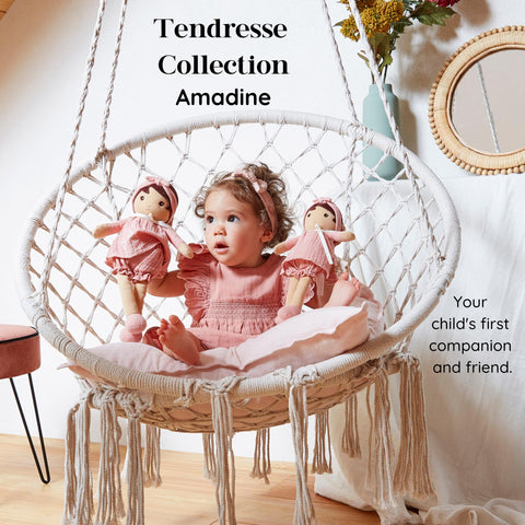Kaloo Amandine Doll - Pink Linen Dress and Soft Brown Hair