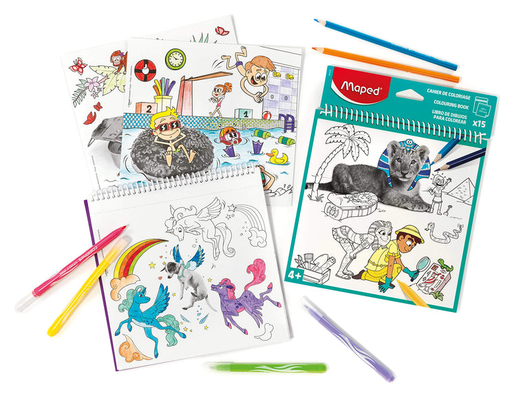 Maped Spiral Coloring Book - 15 Designs for Travel Play