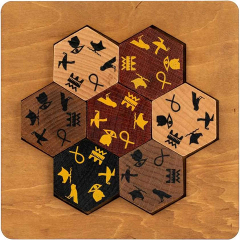Egyptian Hieroglyph Puzzle - Match 7 Wooden Symbol Tiles