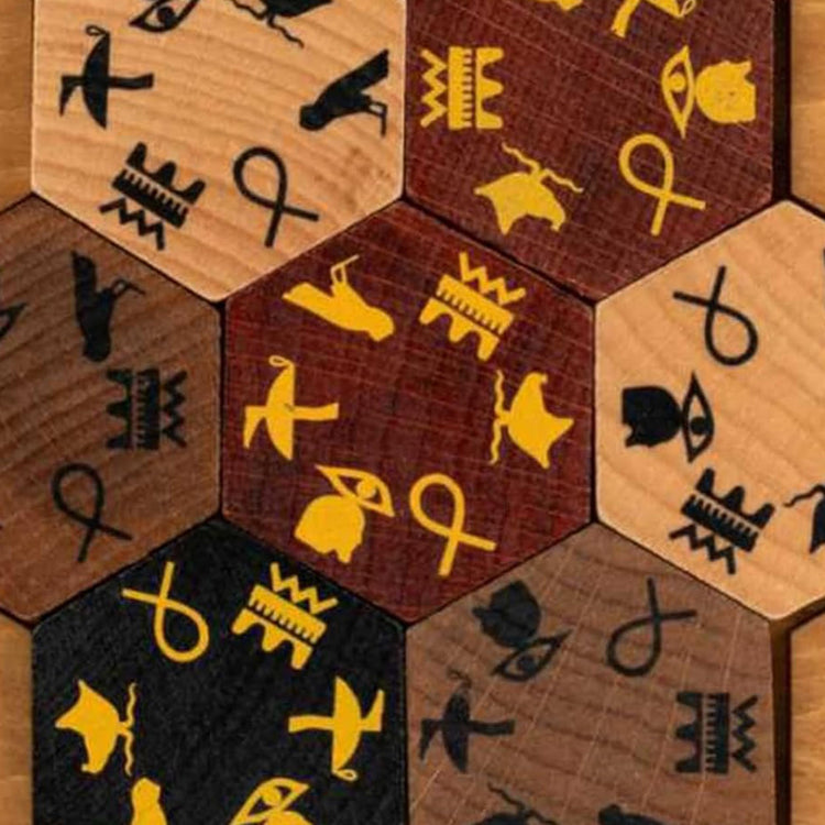 Egyptian Hieroglyph Puzzle - Match 7 Wooden Symbol Tiles