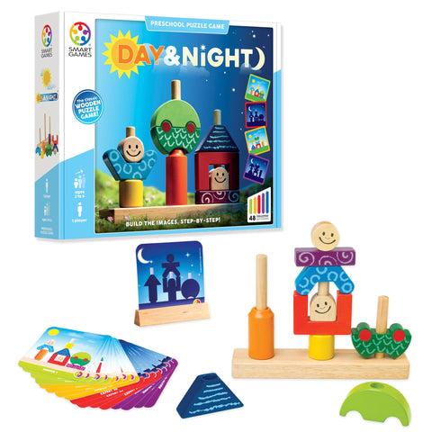 SmartGames Day & Night - 10 Wooden Blocks, 48 Challenges
