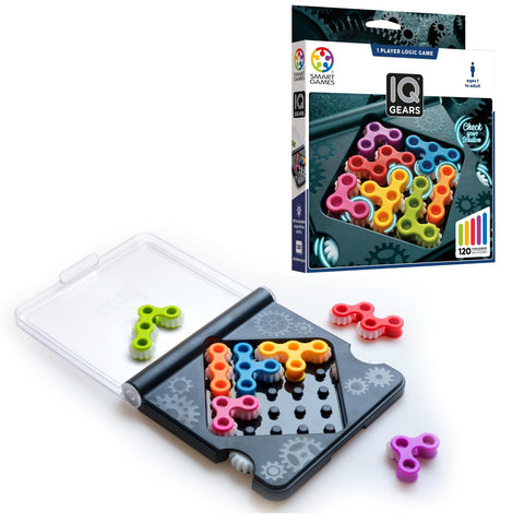 SmartGames IQ Gears - 120 Travel Challenges with Moving Gears