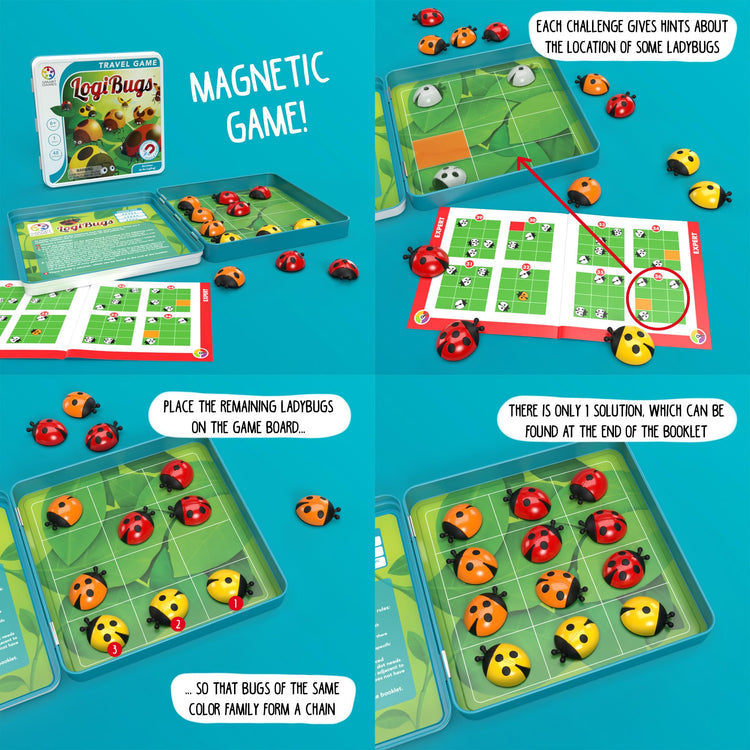 SmartGames LogiBugs - 12 Magnetic Ladybugs, 48 Challenges