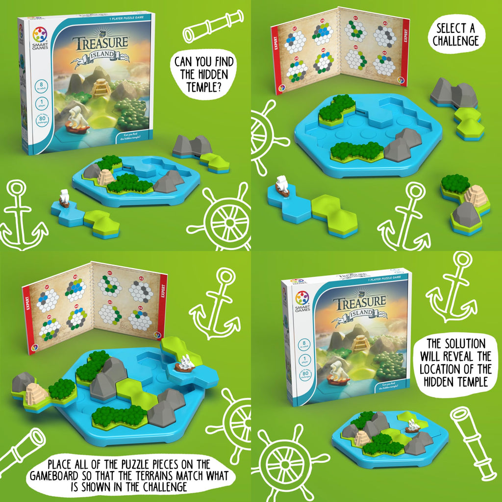 SmartGames Treasure Island - Shape-Shift Pieces to Find Temple