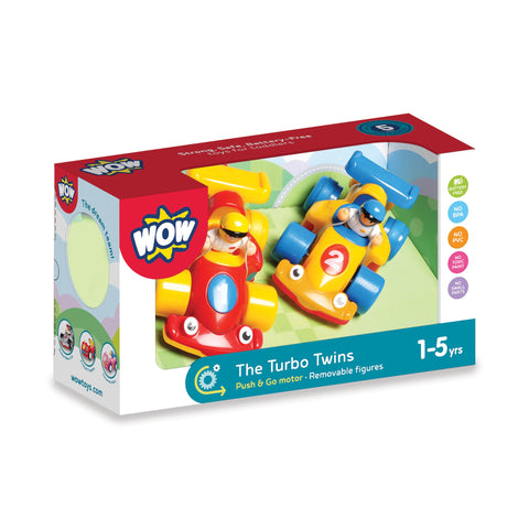 WOW Toys The Turbo Twins - 2 Push & Go Racing Cars with Drivers