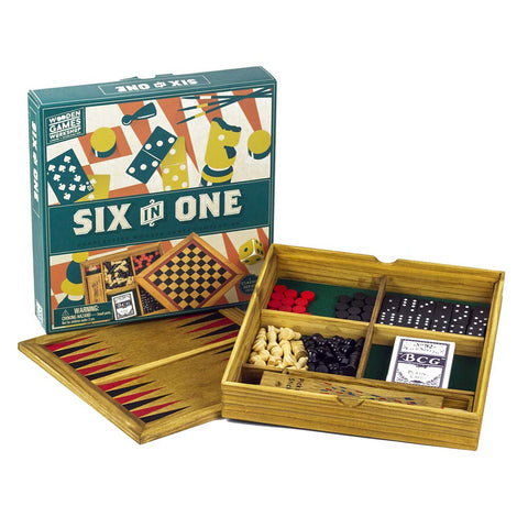 Wooden Games Compendium | Portable Six in One Combination Game Set