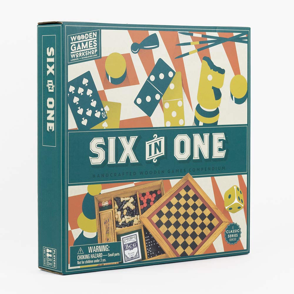 Wooden Games Compendium | Portable Six in One Combination Game Set