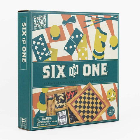 Wooden Games Compendium | Portable Six in One Combination Game Set
