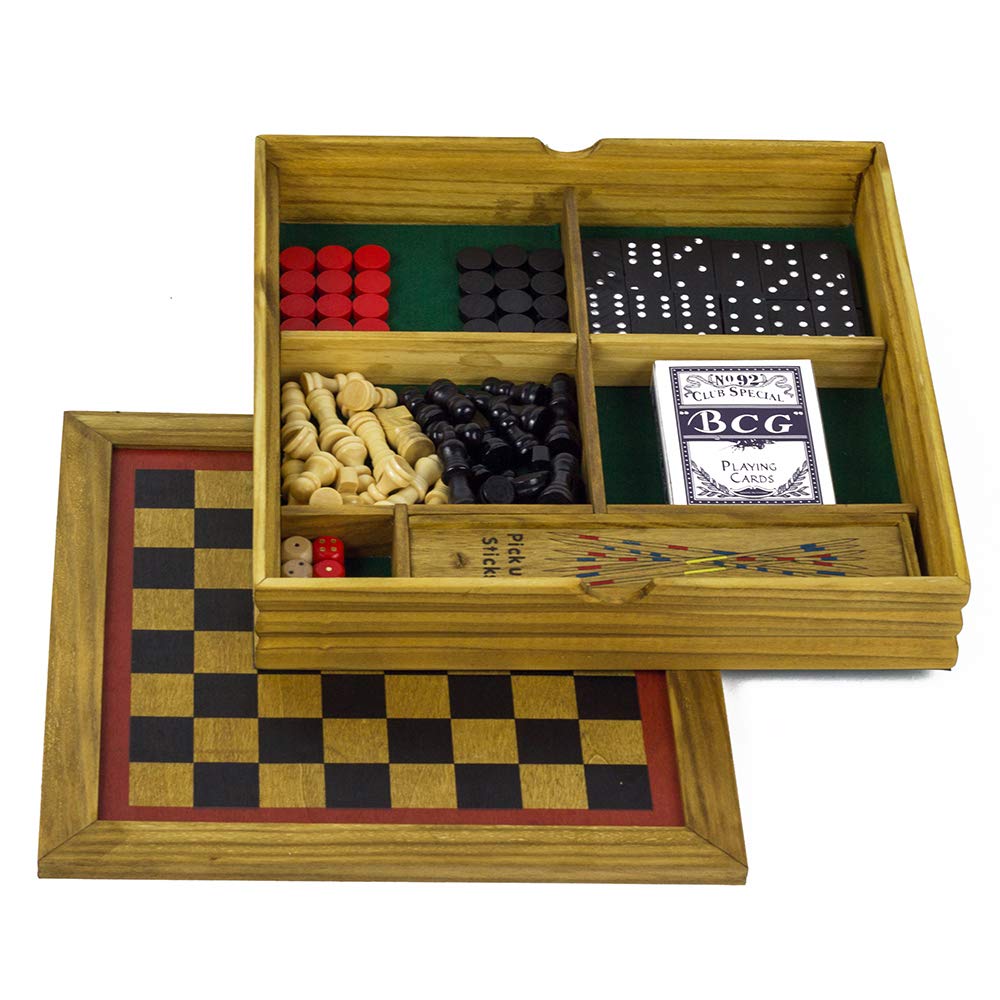 Wooden Games Compendium | Portable Six in One Combination Game Set