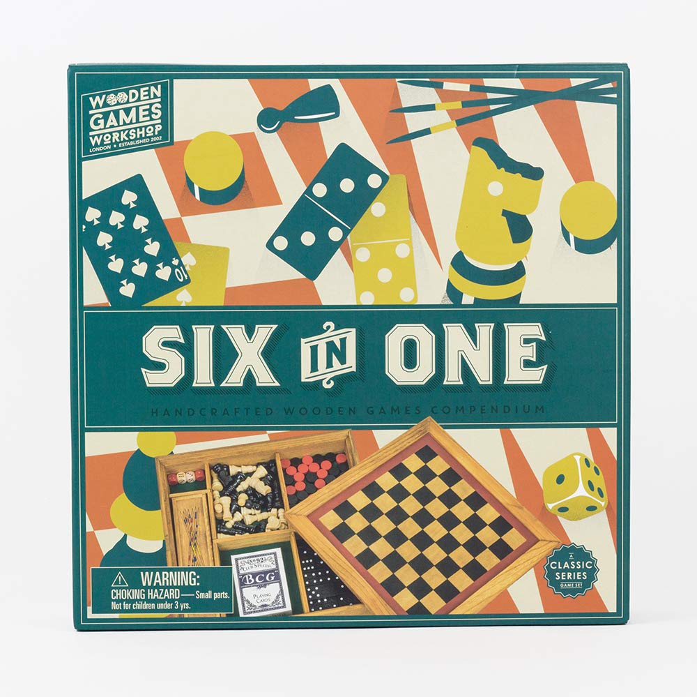 Wooden Games Compendium | Portable Six in One Combination Game Set
