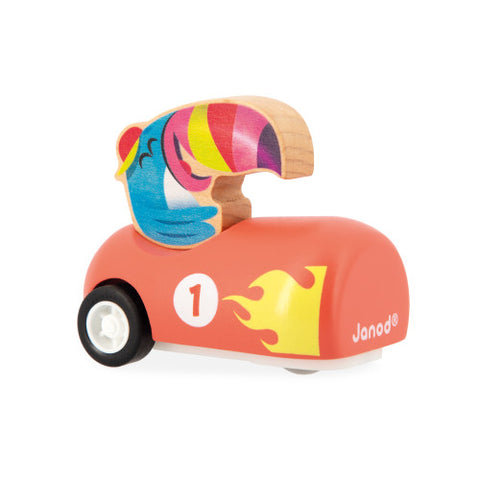 Janod Applepop Pull-Back Cars x12 - 6 FSC Wooden Racers