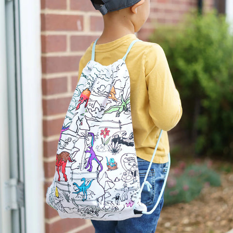 Color-In Dinosaur Backpack - T-Rex & Triceratops - eatsleepdoodle