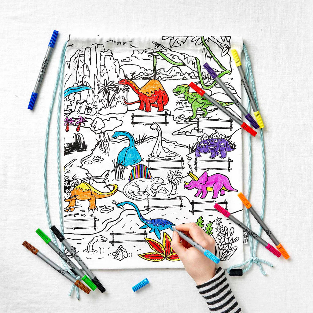 Color-In Dinosaur Backpack - T-Rex & Triceratops - eatsleepdoodle