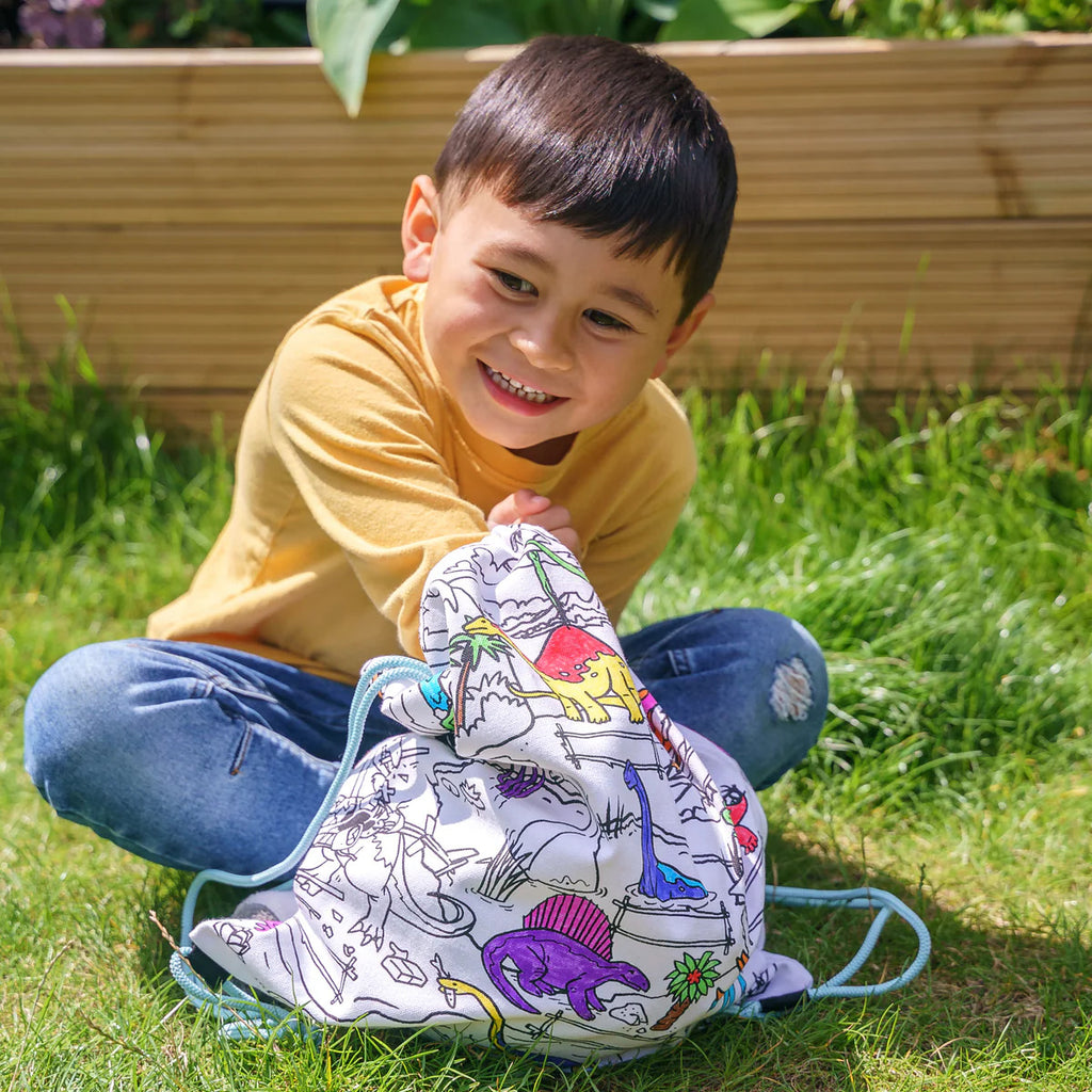 Color-In Dinosaur Backpack - T-Rex & Triceratops - eatsleepdoodle