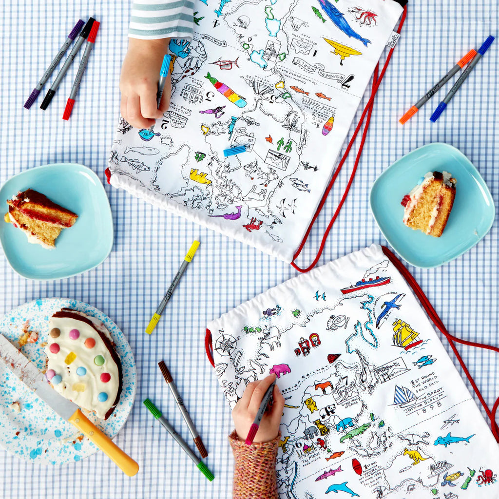 Color-In World Map Backpack - Continents & Icons - eatsleepdoodle