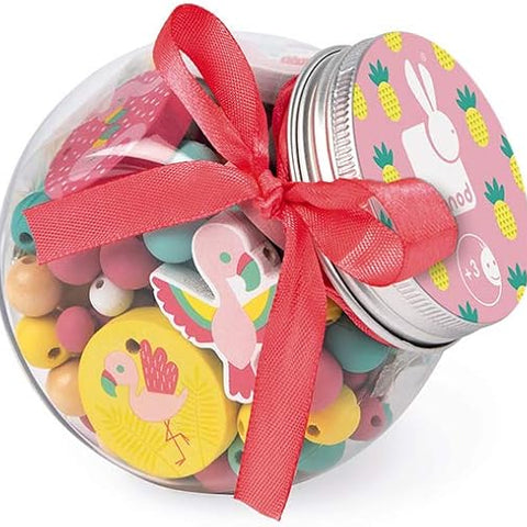 Janod Birdy Flamingos Beads - 220 Pieces with Bird Charms