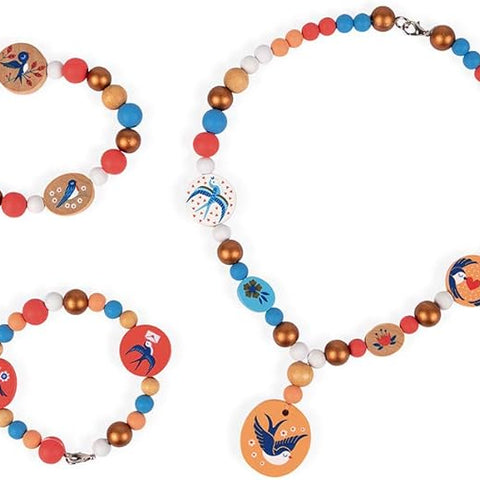 Janod Birdy Swallows Beads - 220 Pieces with Copper Charms