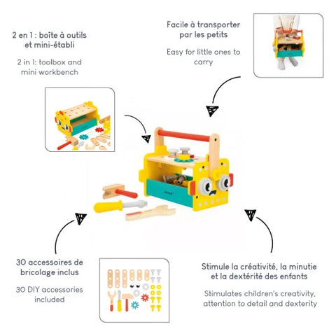 Janod Brico'Kids Robot Tool Box - 30-Piece Wooden DIY Kit