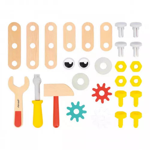 Janod Brico'Kids Robot Tool Box - 30-Piece Wooden DIY Kit