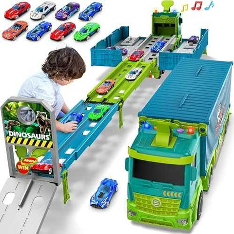 Carrier Truck Foldable Race Track Playset with Cars