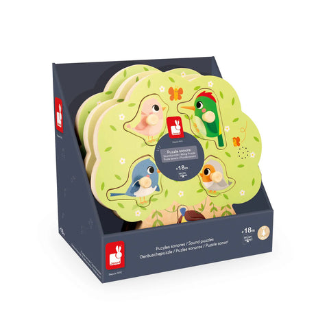 Janod Bird Sounds Peg Puzzle - 5 Wooden Pieces with Sounds