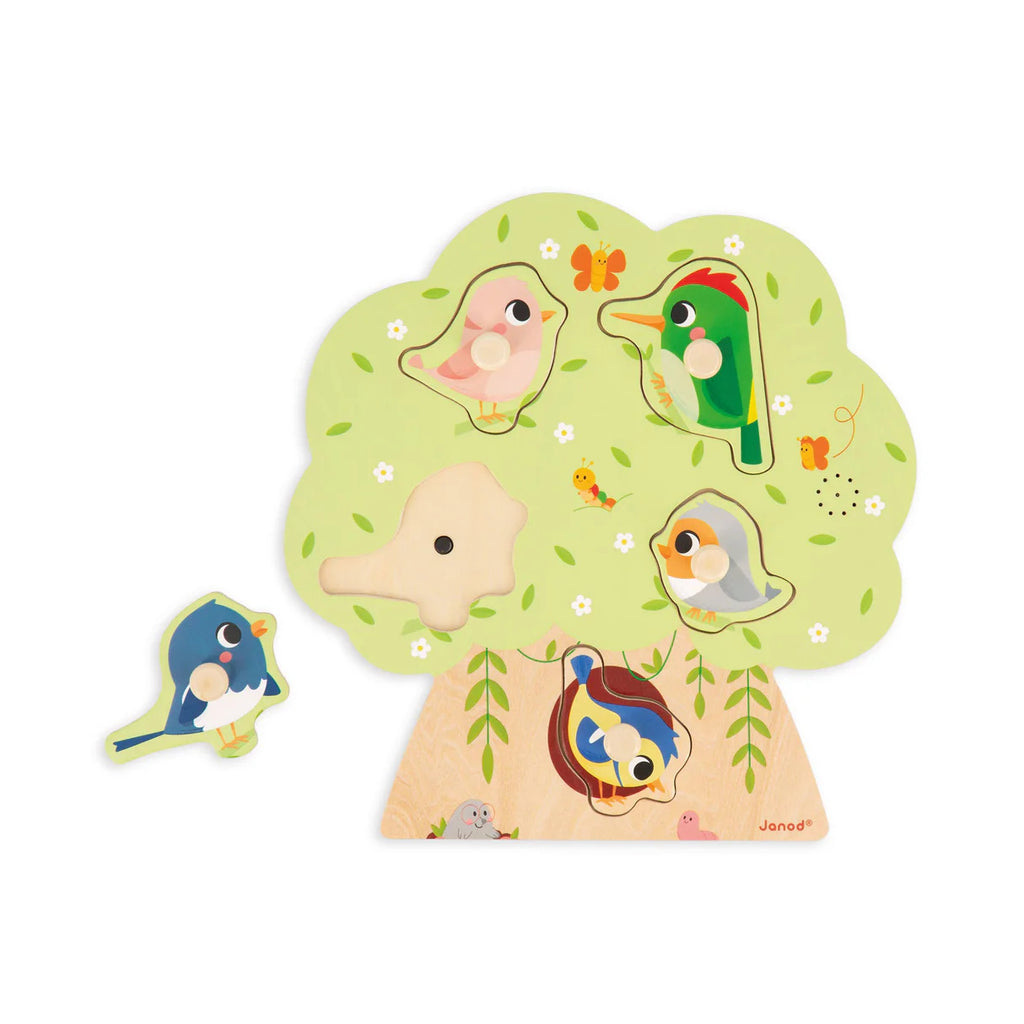 Janod Bird Sounds Peg Puzzle - 5 Wooden Pieces with Sounds