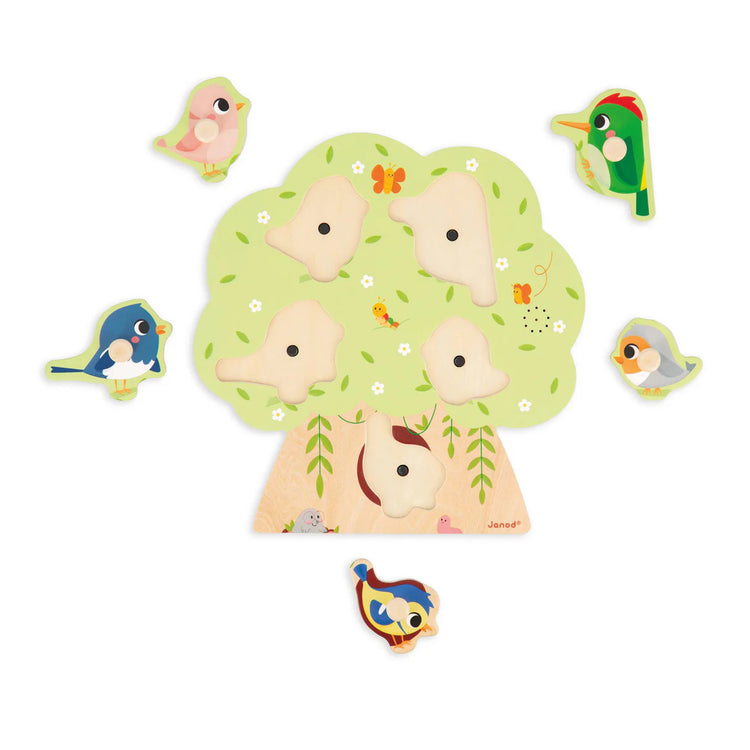 Janod Bird Sounds Peg Puzzle - 5 Wooden Pieces with Sounds