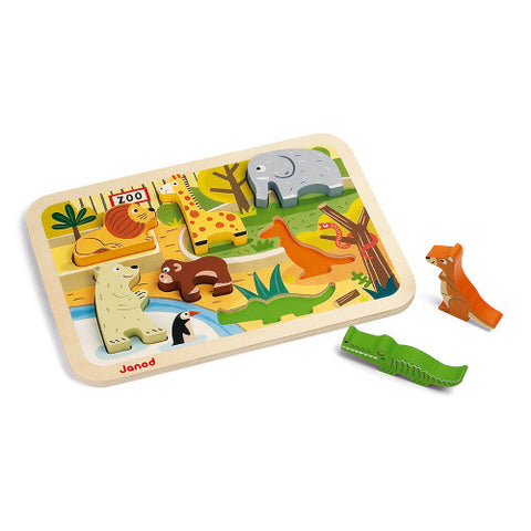 Janod Chunky Zoo Puzzle - 7 Thick Wooden 3D Animal Pieces