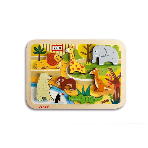 Janod Chunky Zoo Puzzle - 7 Thick Wooden 3D Animal Pieces