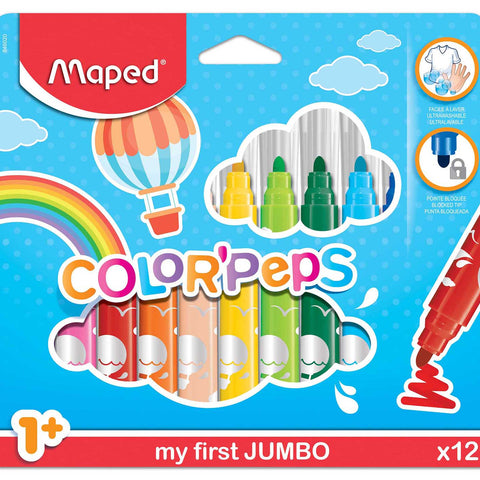 Maped ColorPeps Safety Tip Markers - 12 Washable Colors