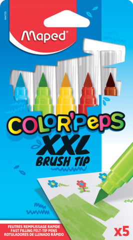 Maped Color'Peps XXL Brush Markers - 5 Wide Washable Colors