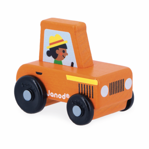 Janod Crossroads Countryside Orange Tractor Display X4 - Creative