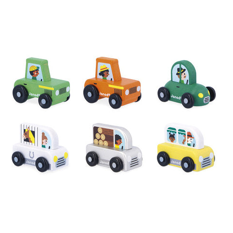 Janod Crossroads Countryside Orange Tractor Display X4 - Creative
