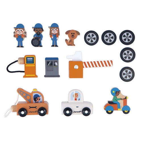 Janod Crossroads My First Garage - 15 Wooden Accessories