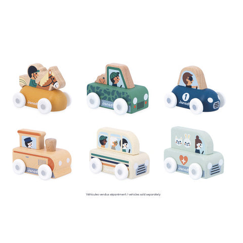 Janod White Valley Equestrian - Wooden Horse Rider Car x4
