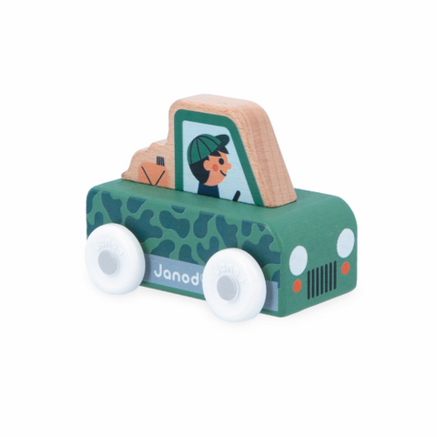 Janod White Valley Pickup Truck - Wooden Off-Road Car x4